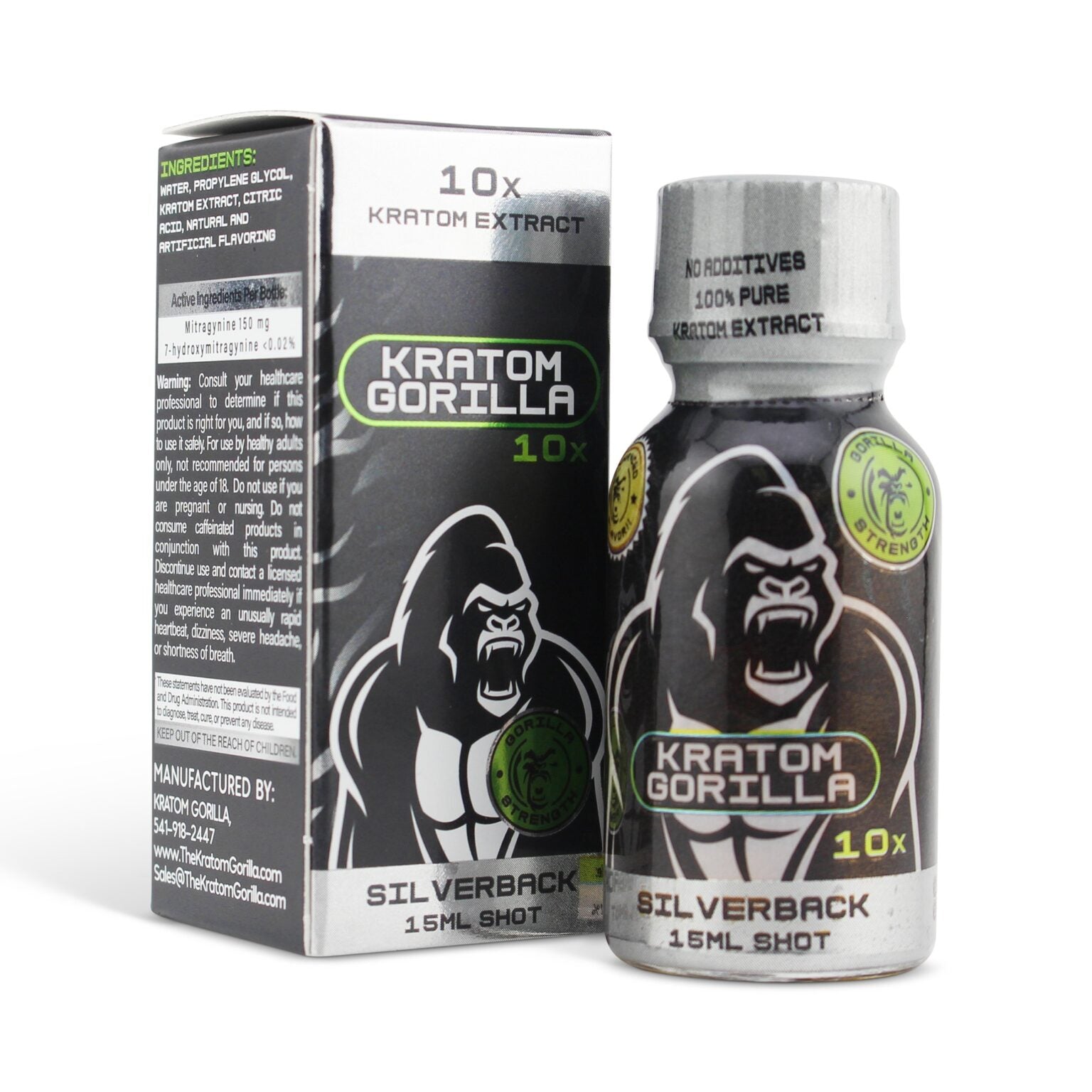 Gorilla Strength Kratom Extract Shot 10X Silver Black 15ml