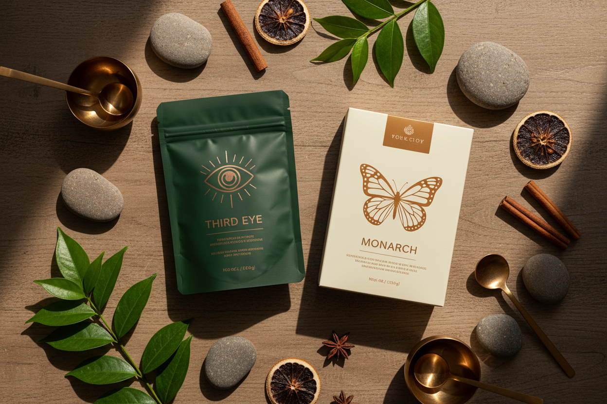 Image 4: Product Display/Packaging

Subject: Beautiful flat-lay of your Third Eye and Monarch products arranged with natural elements (wood, stones, leaves)
Style: Modern apothecary aesthetic, bronze accents
Message: Premium product presentation
Alt text: "Premium kratom products from Silk Distro"